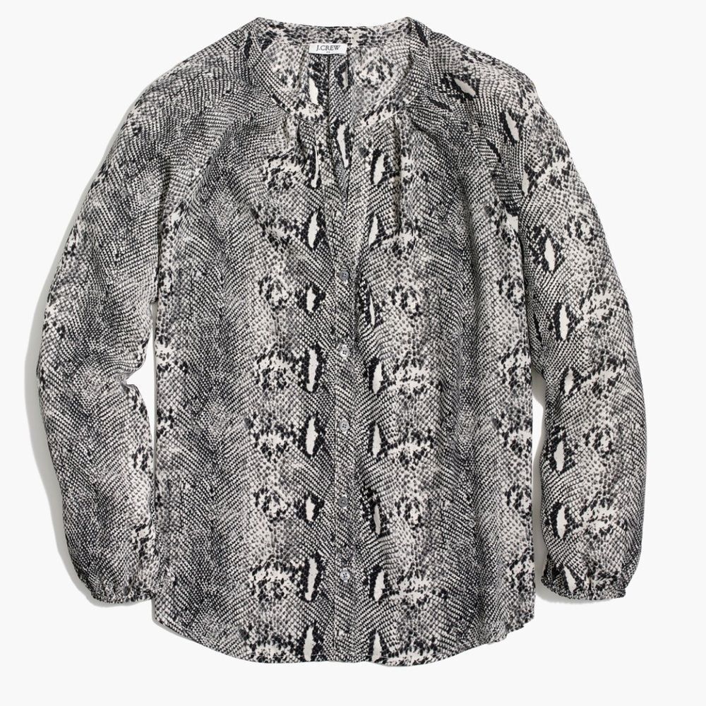 NWT J. Crew Long-sleeve snakeskin-print button-up raglan top